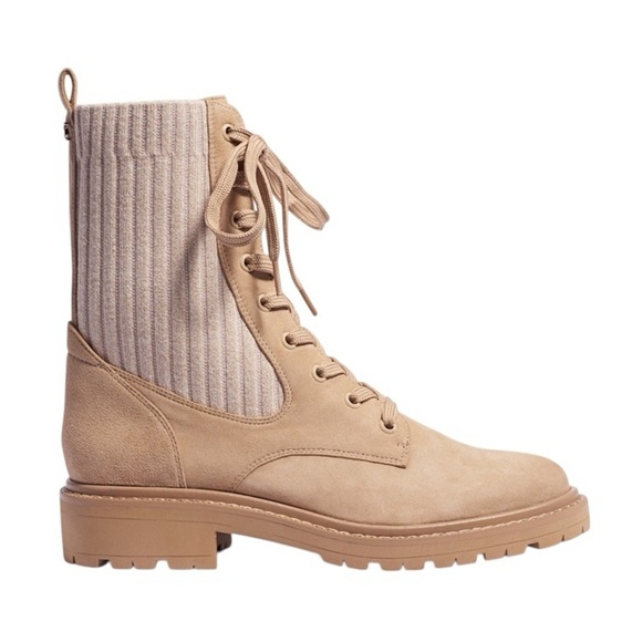 Sam Edelman Tan Suede Leather Knit Lydell Combat Boot BohoGrunge Fall Winter 90s - Picture 2 of 12